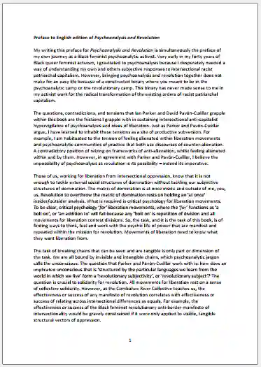 Preface to Psychoanalysis and Revolution