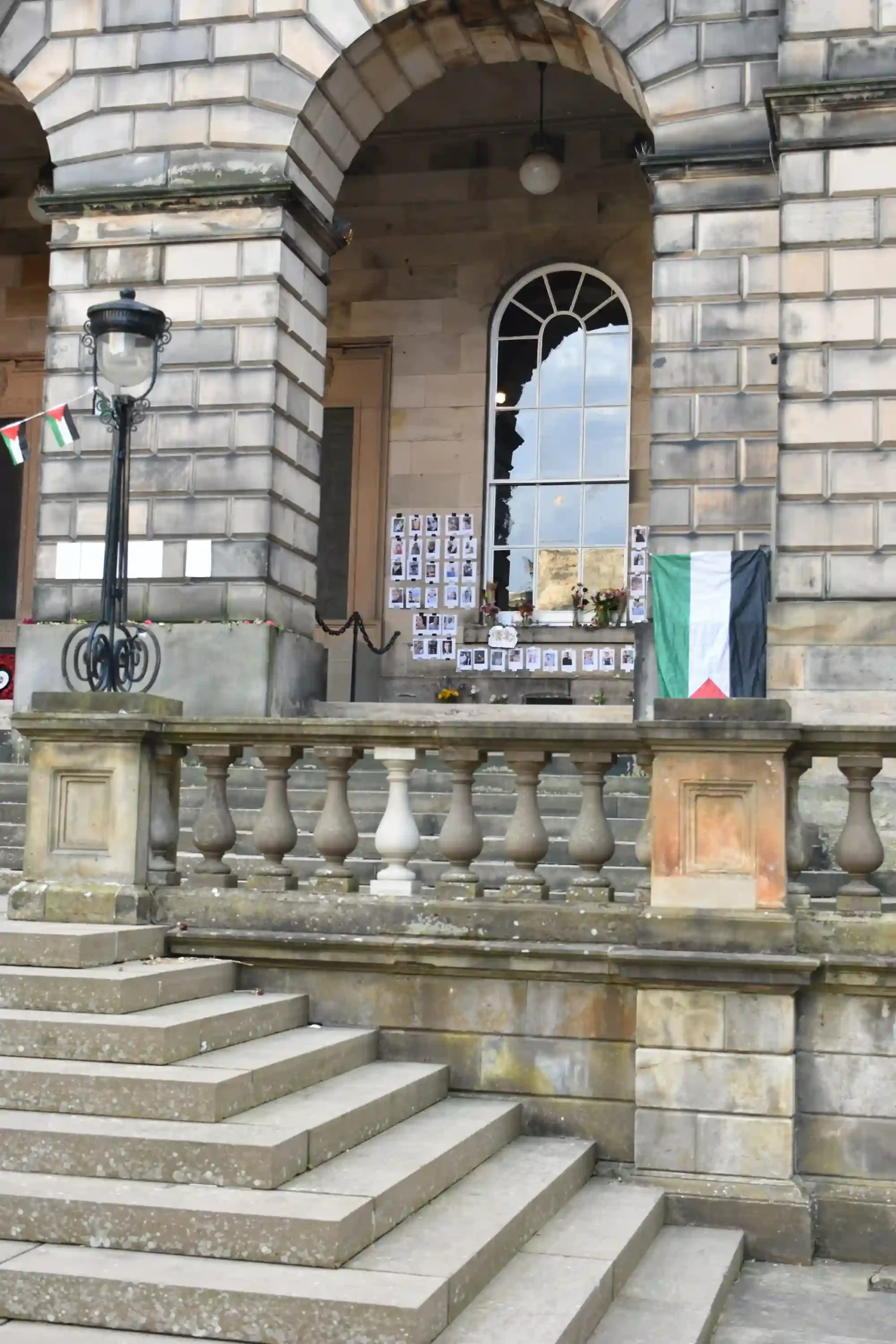 View of memorial at the University of Edinburgh to Palestinian lives taken by the disproportionate Israeli response to Hamas attack