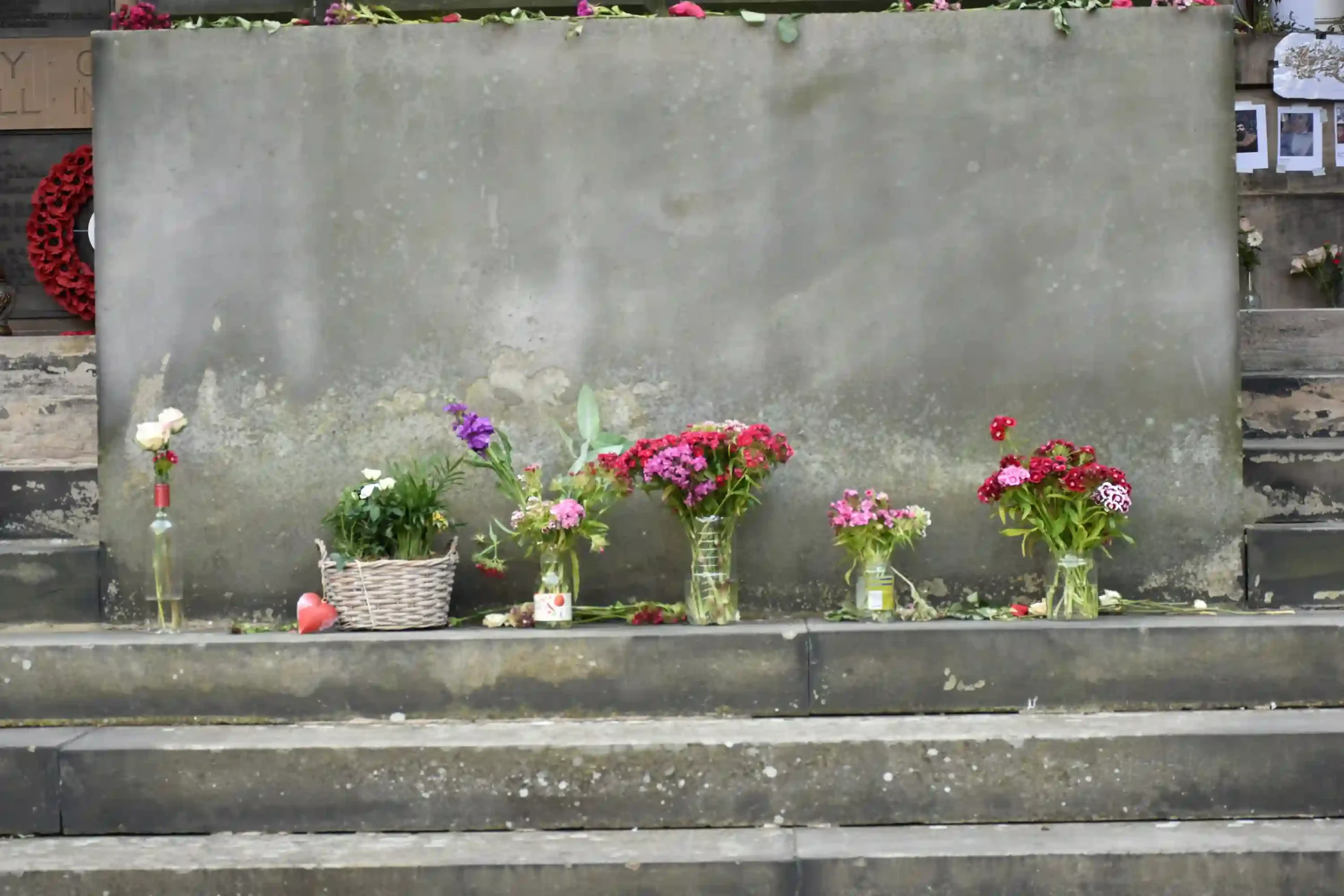 Flowers for the dead at the memorial raising awareness at the University of Edinburgh