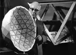 Buckminster Fuller with his geodesic design
